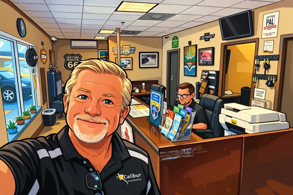 Graphic image of Brad and James - the friendly front guys at Excalibur Auto Repair in Austin TX