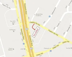 Map showing Excalibur Auto Repair in Austin, TX