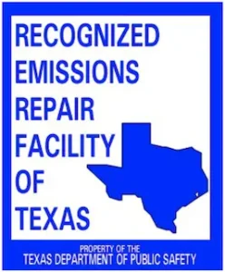 Graphic badge: Recognized Emissions Repair Facility of Texas